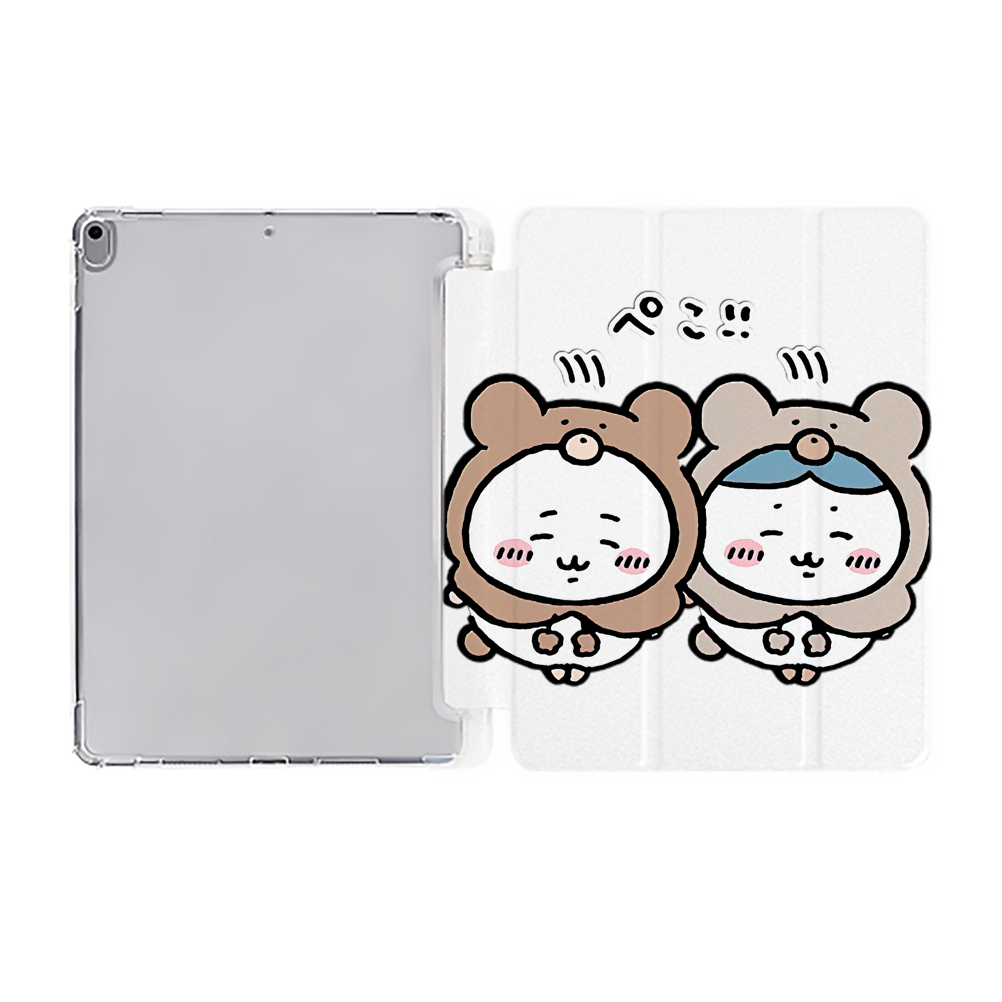 （画像用） ちいかわ ハチワレ Chii-kawa hachiware IPad ケース ペン収納付き 三つ折りスタンド PUレザー×シリコン 対応機種9.5/10.5/10.9インチ